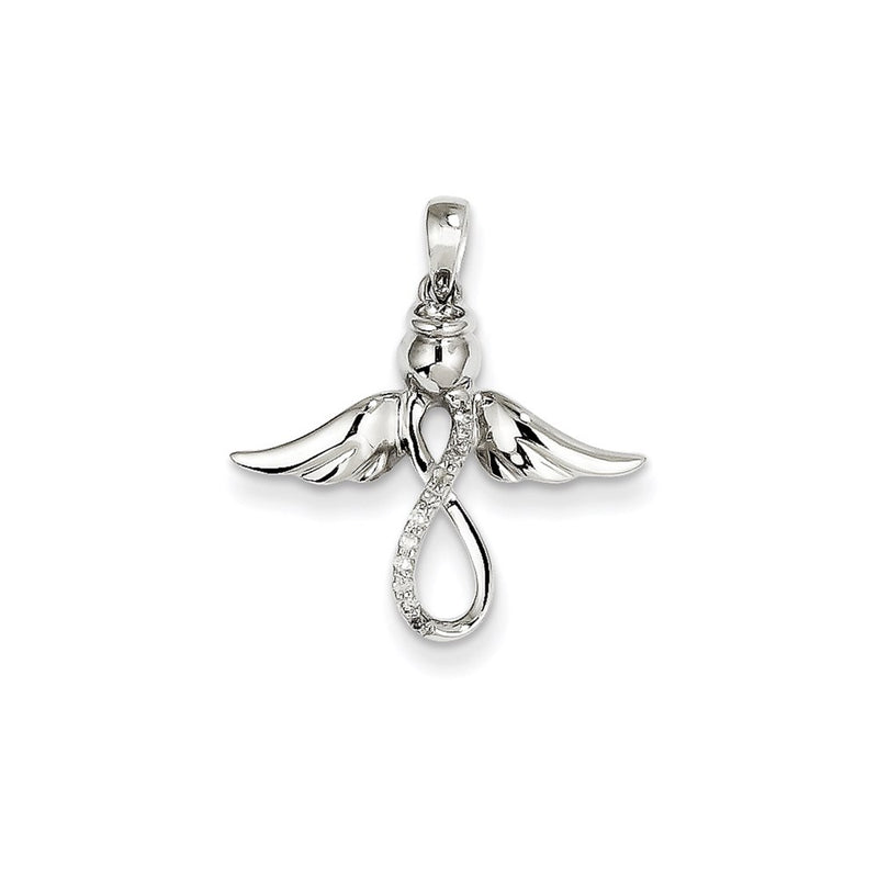14k White Gold Real Diamond Angel Pendant
