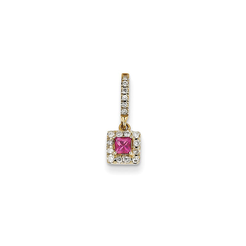 14k Yellow Gold Diamond and Pink Spinel Pendant