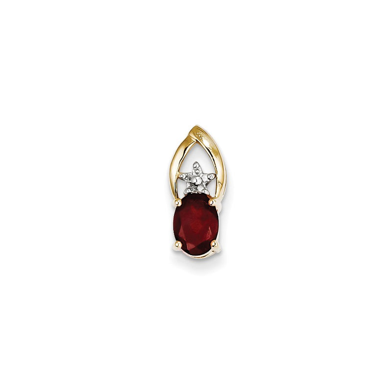 14K Yellow Gold Real Diamond and Garnet Oval Pendant