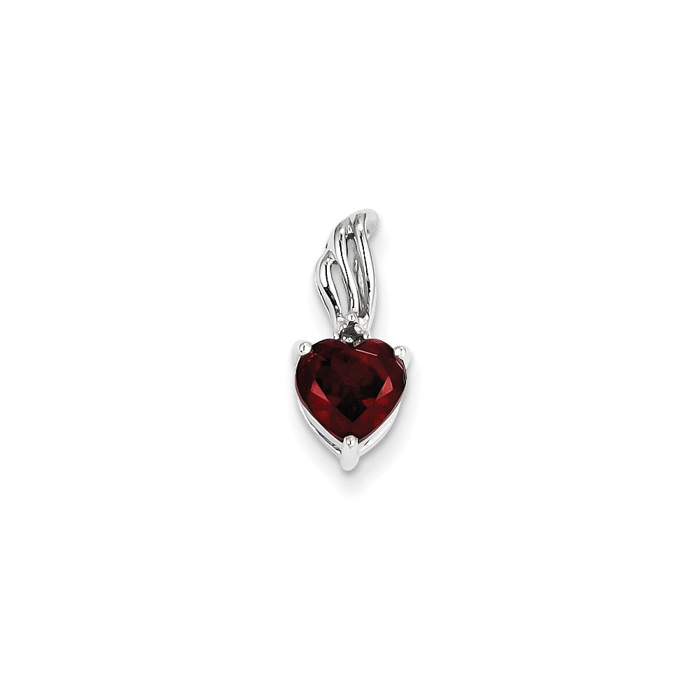 14k White Gold Real Diamond and Garnet Heart Pendant
