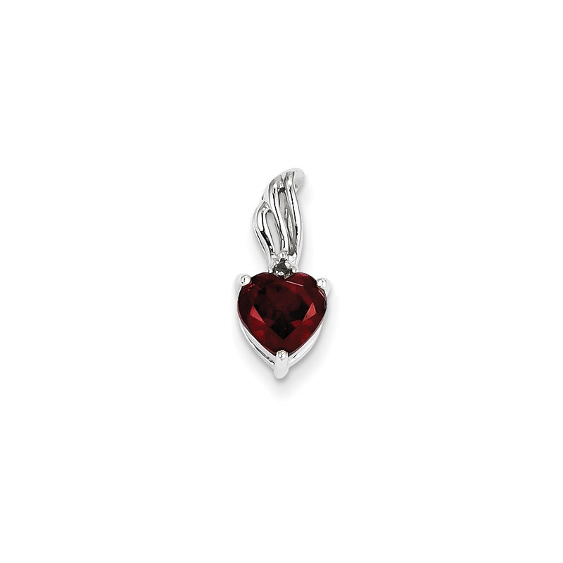 14k White Gold Real Diamond and Garnet Heart Pendant