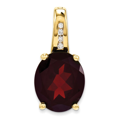 14K Yellow Gold Real Diamond and Garnet Oval Pendant