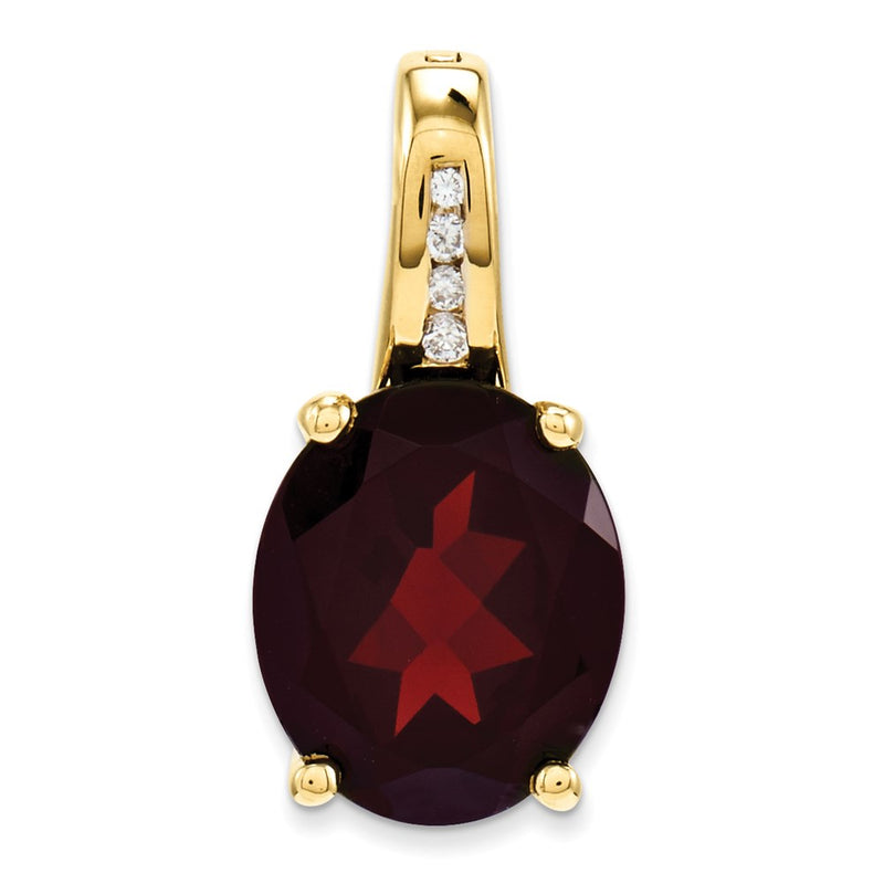 14K Yellow Gold Real Diamond and Garnet Oval Pendant
