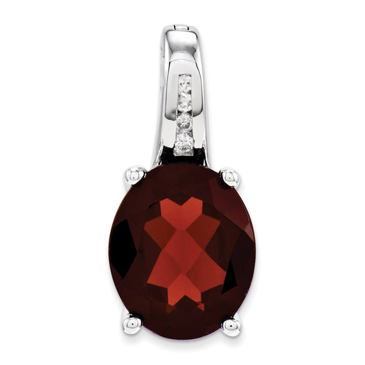 14k White Gold Diamond and Garnet Oval Pendant