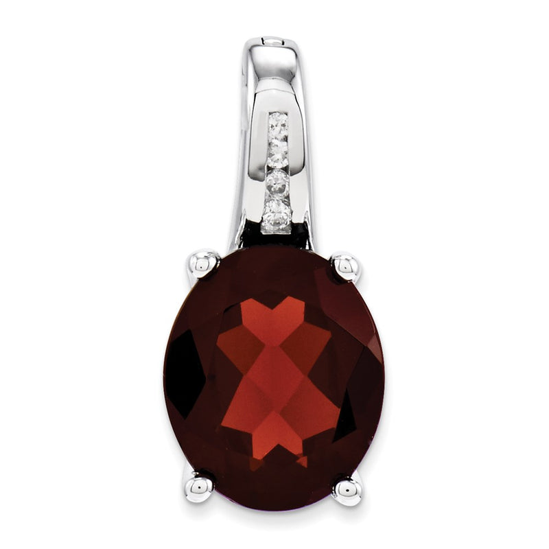 14k White Gold Diamond and Garnet Oval Pendant