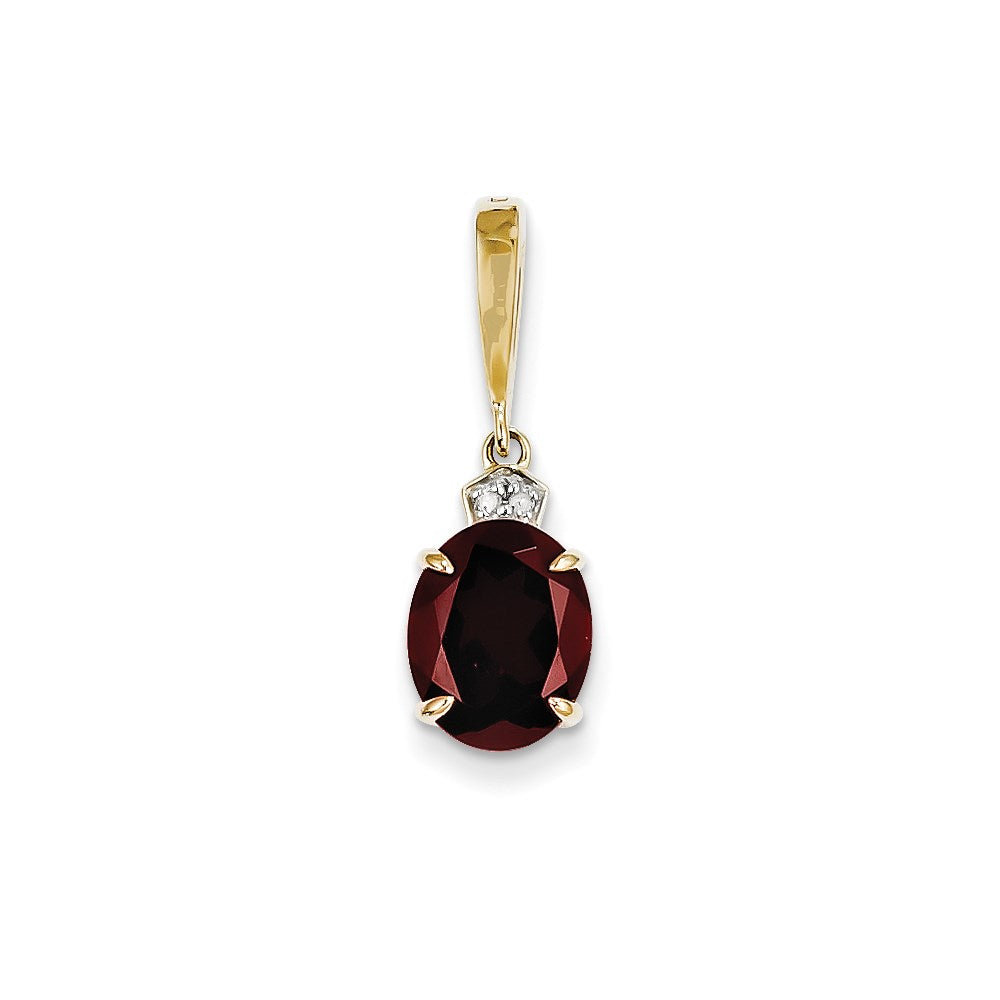 14K Yellow Gold Real Diamond and Garnet Oval Pendant