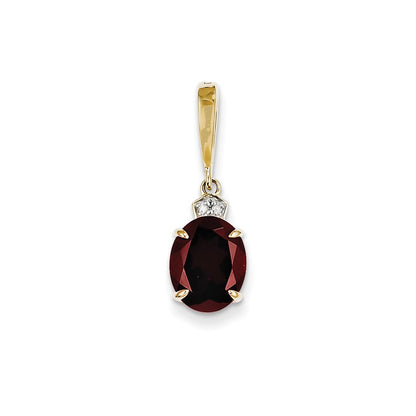 14K Yellow Gold Real Diamond and Garnet Oval Pendant