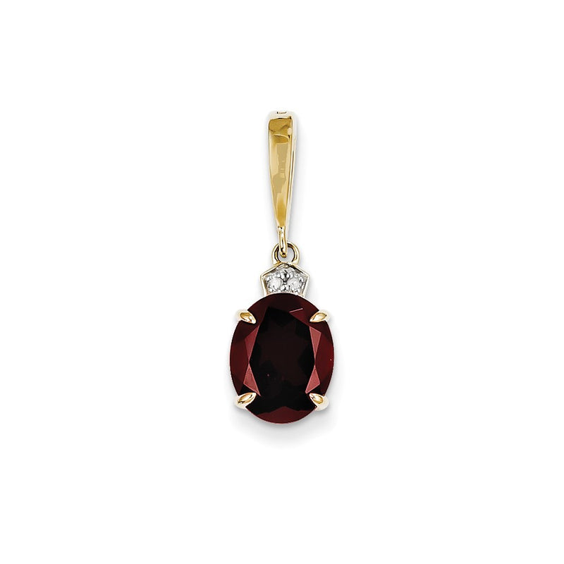 14K Yellow Gold Real Diamond and Garnet Oval Pendant