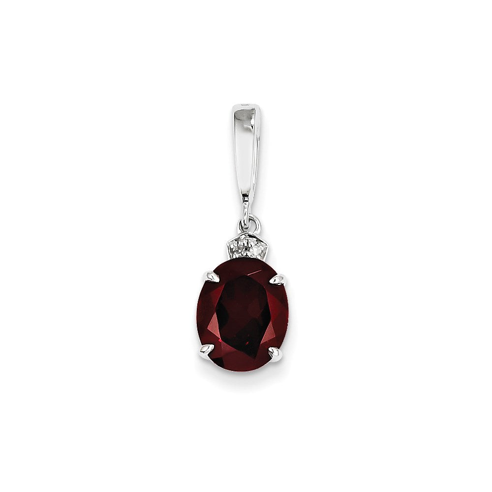 14k White Gold Real Diamond and Garnet Oval Pendant