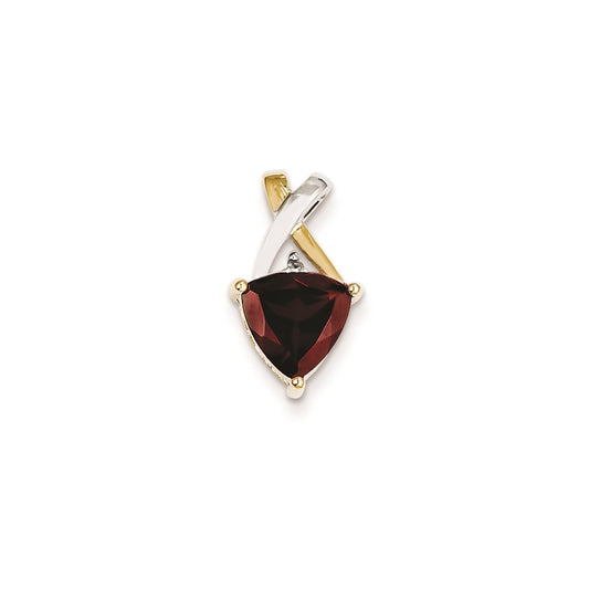 14K Yellow Gold Garnet and White Topaz Trillion Pendant