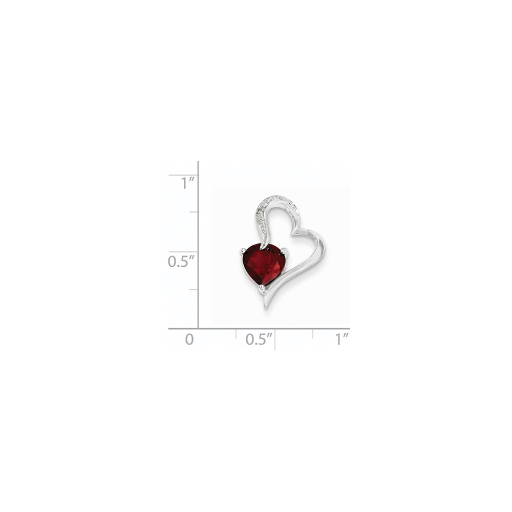 14k White Gold Real Diamond and Garnet Heart Pendant