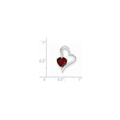 14k White Gold Real Diamond and Garnet Heart Pendant