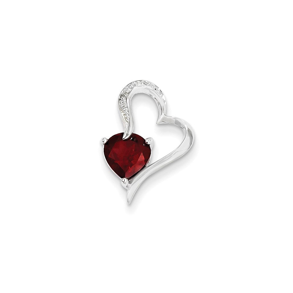 14k White Gold Real Diamond and Garnet Heart Pendant
