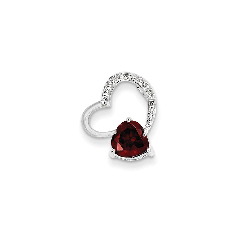 14k White Gold Real Diamond and Garnet Heart Pendant