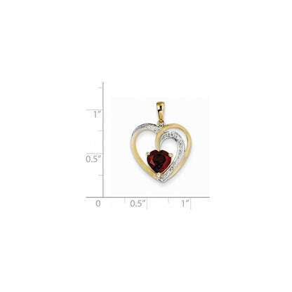 14K Yellow Gold Real Diamond and Garnet Heart Pendant
