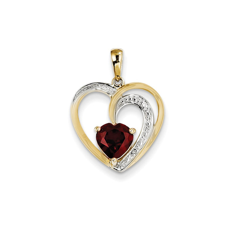 14K Yellow Gold Real Diamond and Garnet Heart Pendant