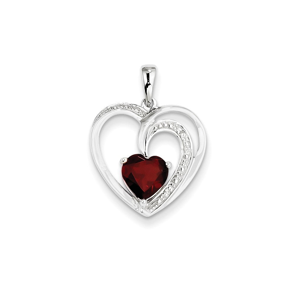 14k White Gold Real Diamond and Garnet Heart Pendant