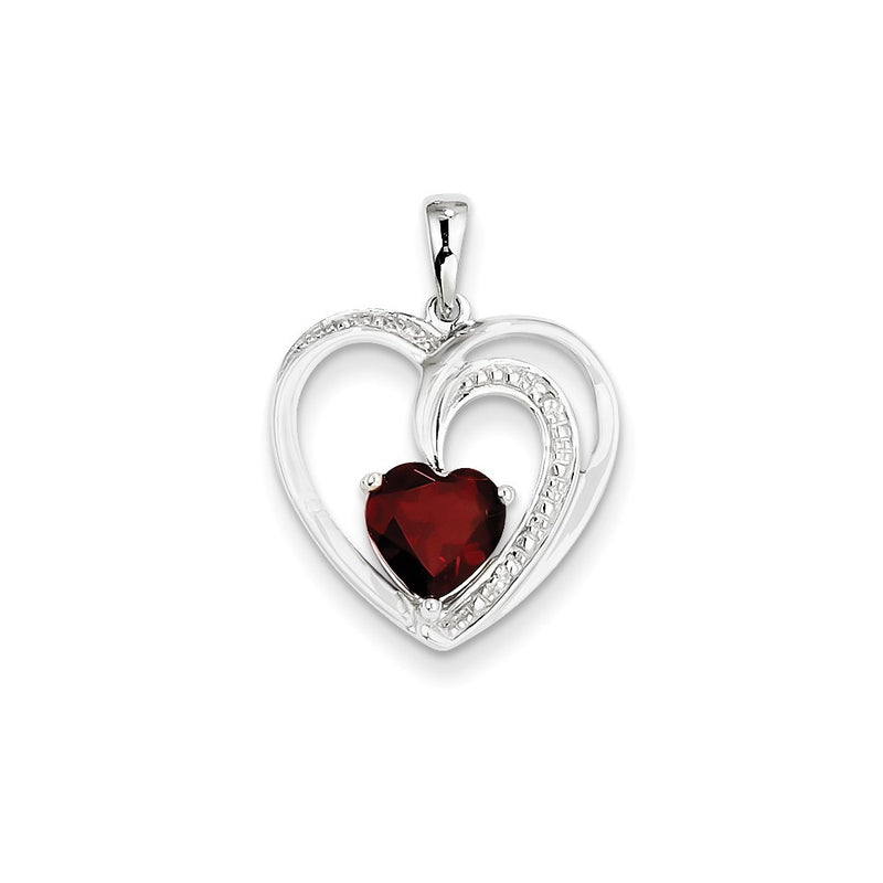 14k White Gold Real Diamond and Garnet Heart Pendant