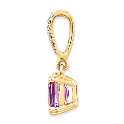 14K Yellow Gold Real Diamond and Amethyst Pendant