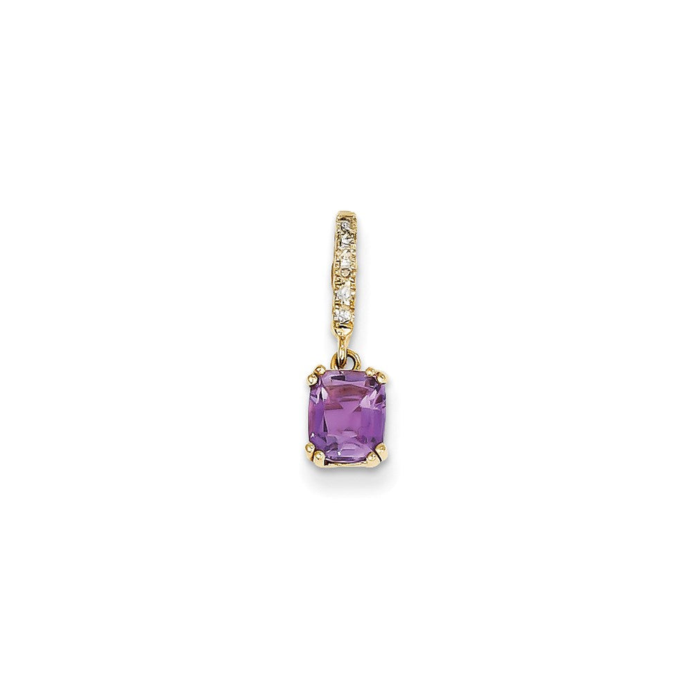 14K Yellow Gold Real Diamond and Amethyst Pendant