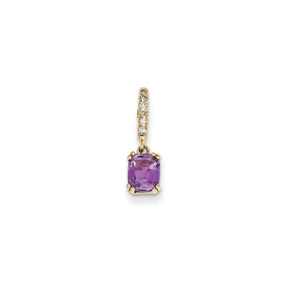 14K Yellow Gold Real Diamond and Amethyst Pendant