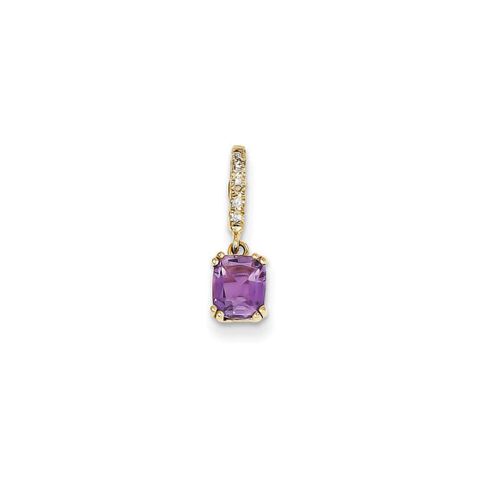14K Yellow Gold Real Diamond and Amethyst Pendant