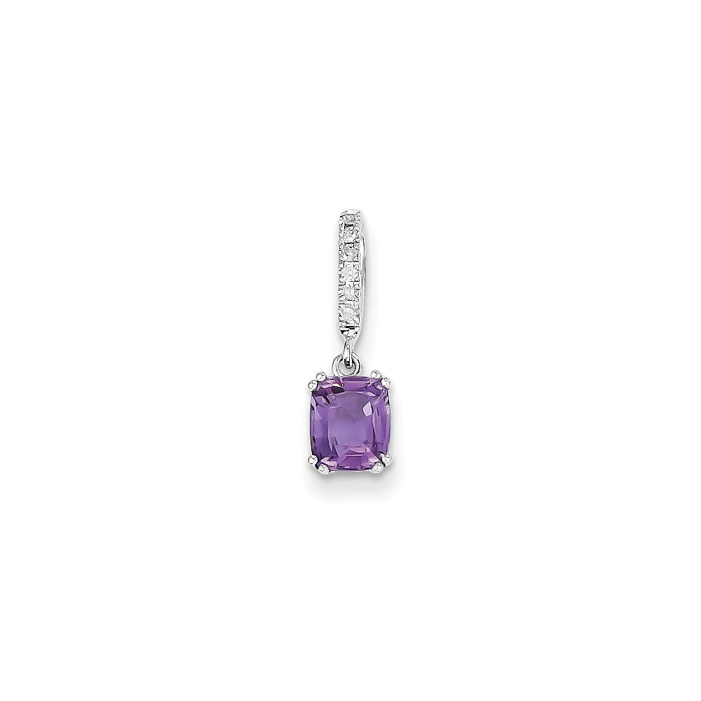 14k White Gold Real Diamond and Amethyst Pendant