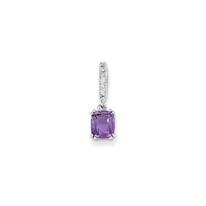 14k White Gold Real Diamond and Amethyst Pendant