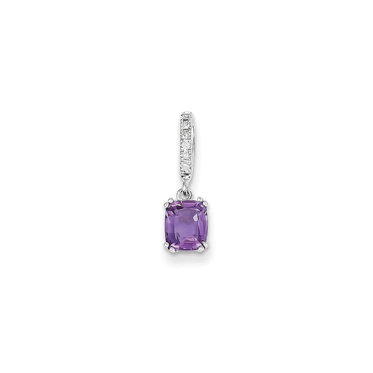 14k White Gold Real Diamond and Amethyst Pendant