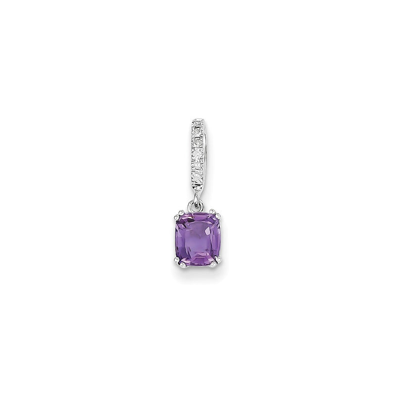 14k White Gold Real Diamond and Amethyst Pendant