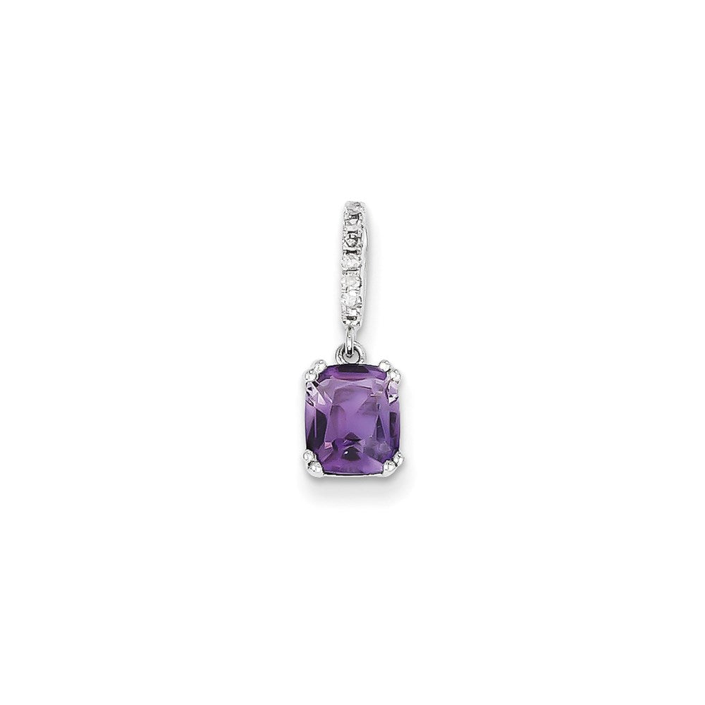 14k White Gold Real Diamond and Amethyst Pendant