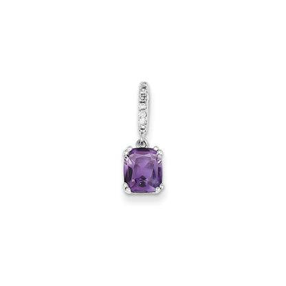 14k White Gold Real Diamond and Amethyst Pendant