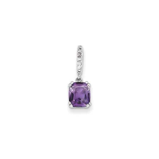 14k White Gold Real Diamond and Amethyst Pendant