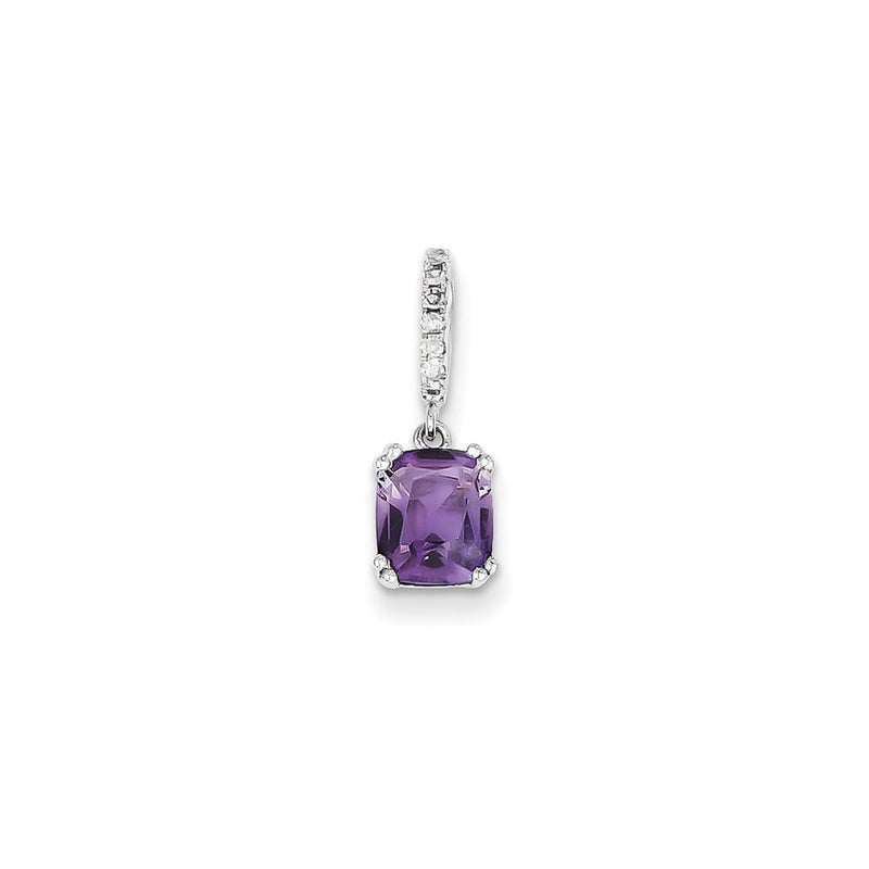 14k White Gold Real Diamond and Amethyst Pendant