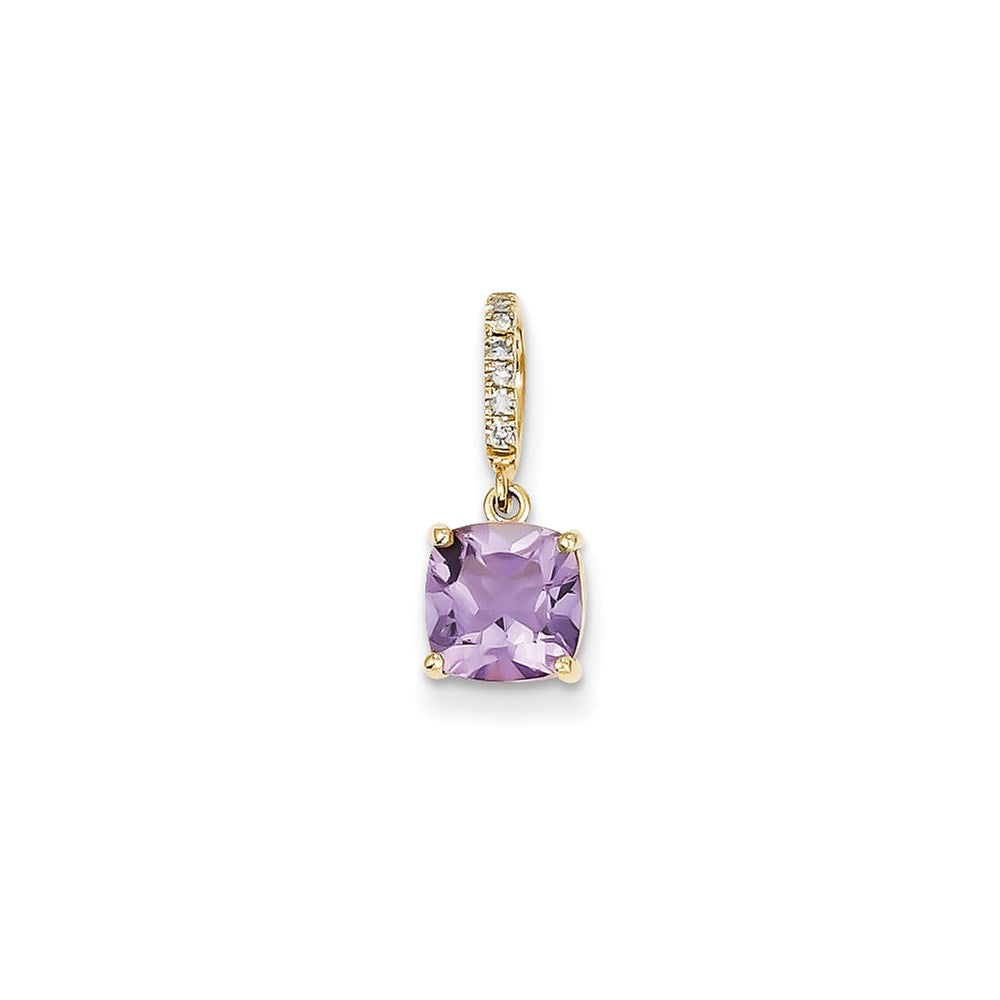 14K Yellow Gold Real Diamond and Amethyst Pendant