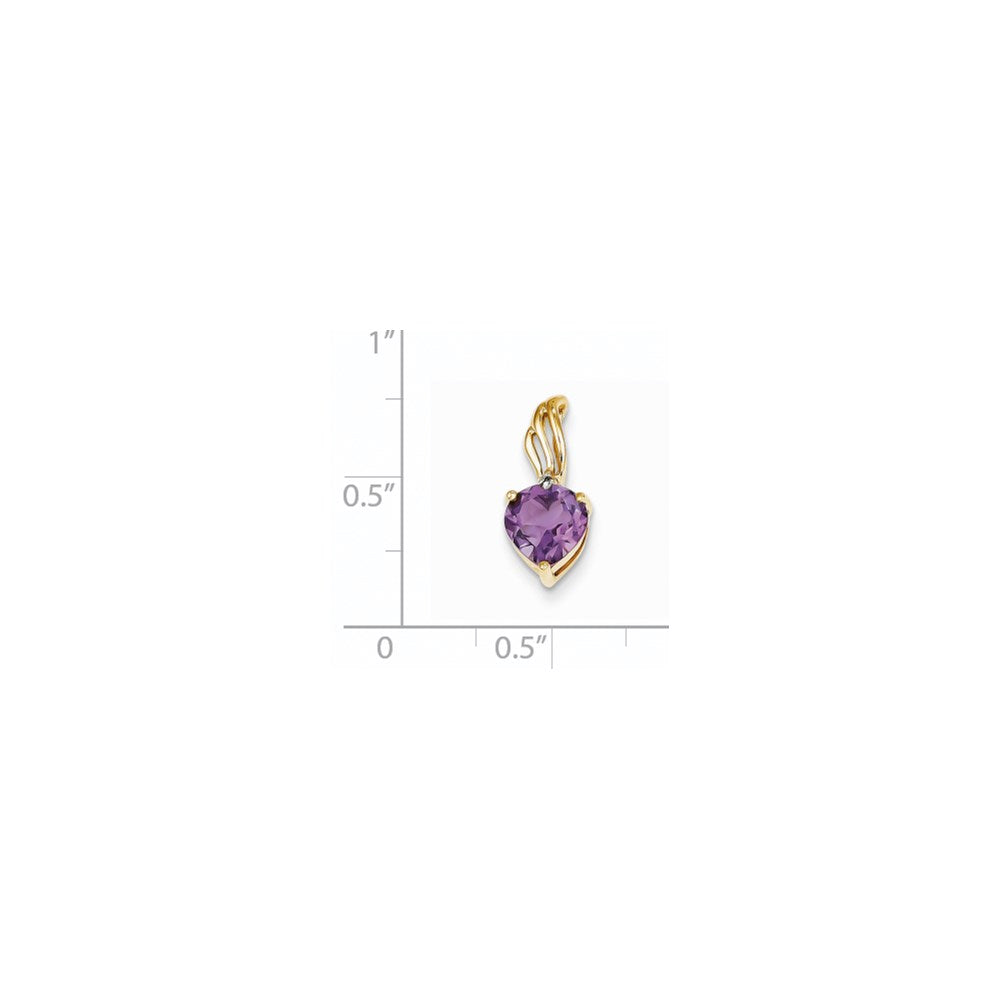 14K Yellow Gold Real Diamond and Amethyst Heart Pendant