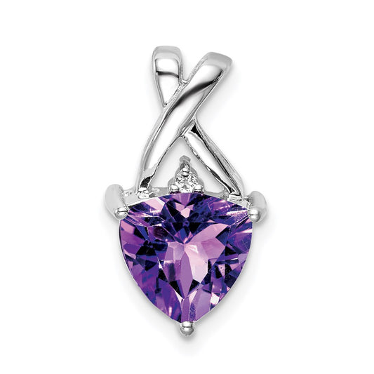 14k White Gold Amethyst & White Topaz Trillion Pendant