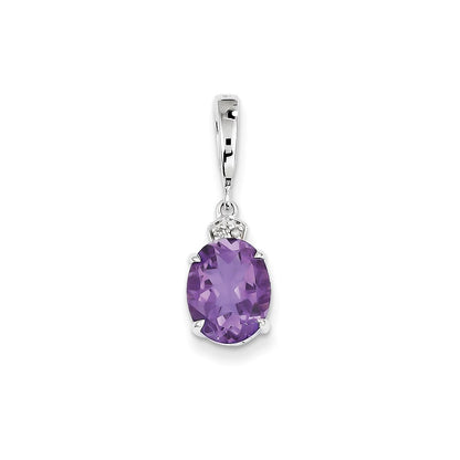 14k White Gold Diamond and Amethyst Oval Pendant