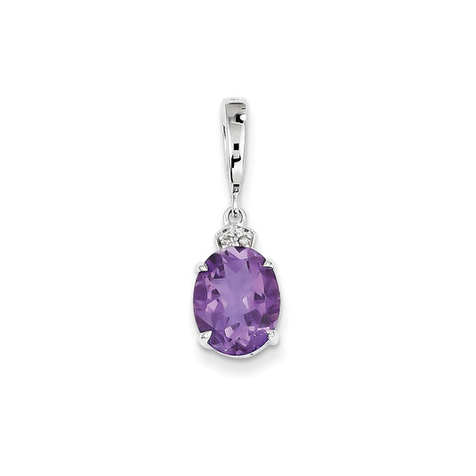 14k White Gold Diamond and Amethyst Oval Pendant