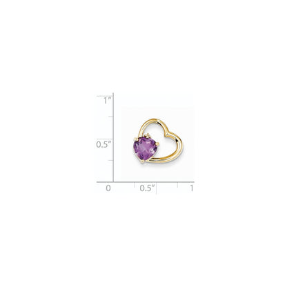14K Yellow Gold Real Diamond and Amethyst Heart Pendant