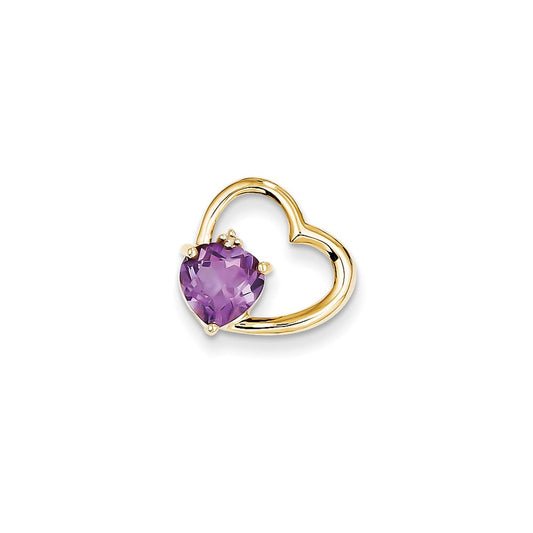 14K Yellow Gold Real Diamond and Amethyst Heart Pendant
