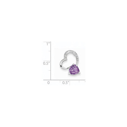 14k White Gold Real Diamond and Amethyst Heart Pendant