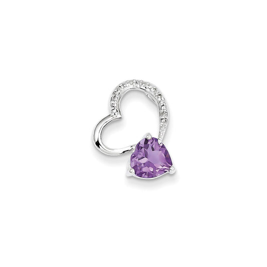 14k White Gold Real Diamond and Amethyst Heart Pendant