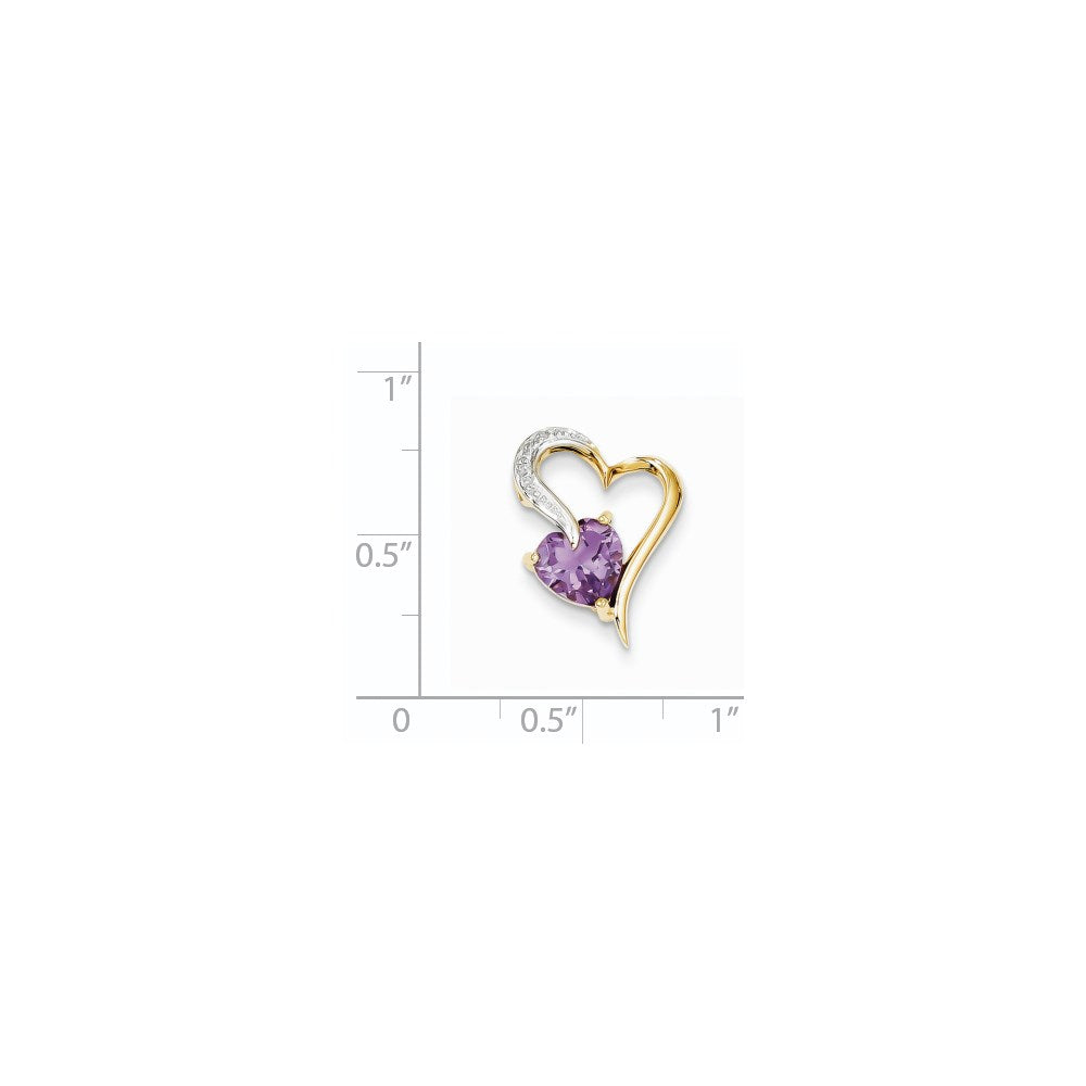 14K Yellow Gold Real Diamond and Amethyst Heart Pendant