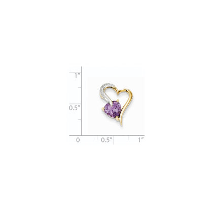 14K Yellow Gold Real Diamond and Amethyst Heart Pendant