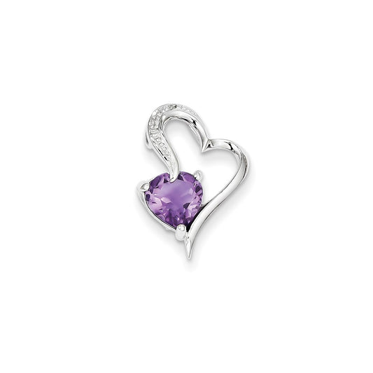 14k White Gold Real Diamond and Amethyst Heart Pendant
