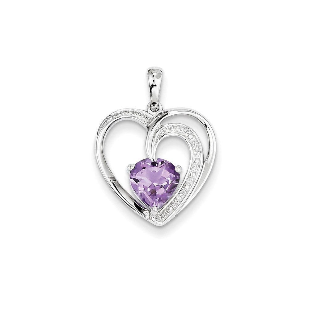 14k White Gold Real Diamond and Amethyst Heart Pendant