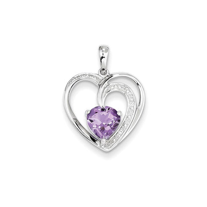 14k White Gold Real Diamond and Amethyst Heart Pendant