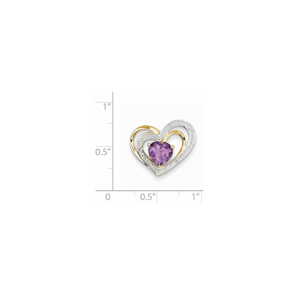 14K Yellow Gold Real Diamond and Amethyst Heart Pendant
