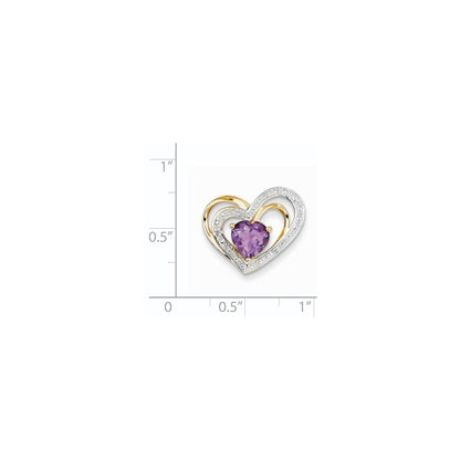 14K Yellow Gold Real Diamond and Amethyst Heart Pendant